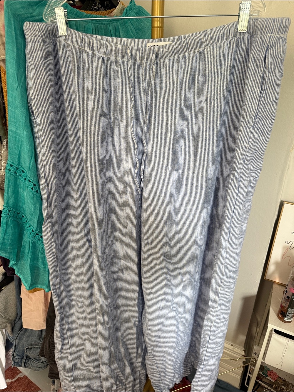Sonoma Blue and White Striped Linen-Blend Pants